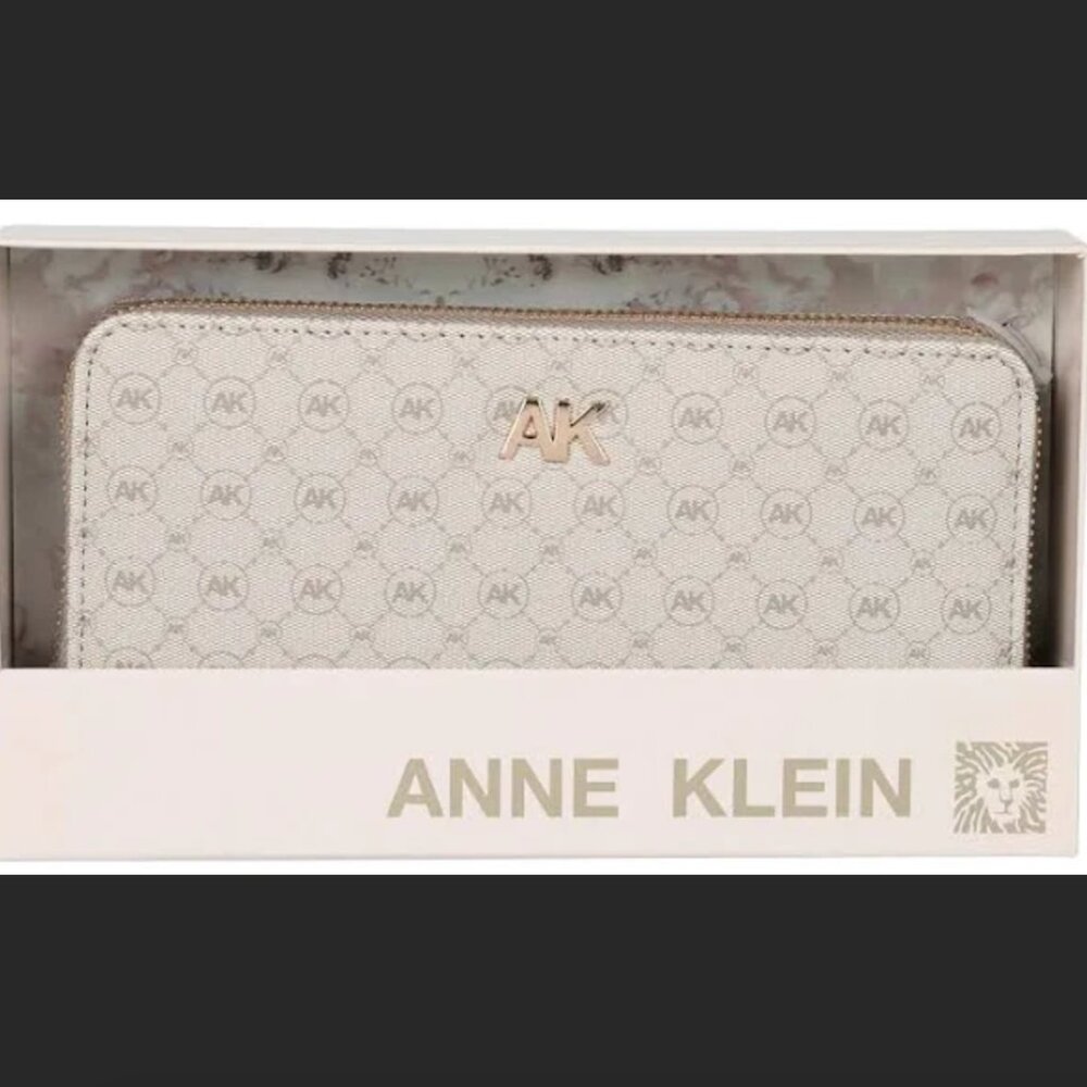 Anne Klein Slim Zip Around Wallet in Stone